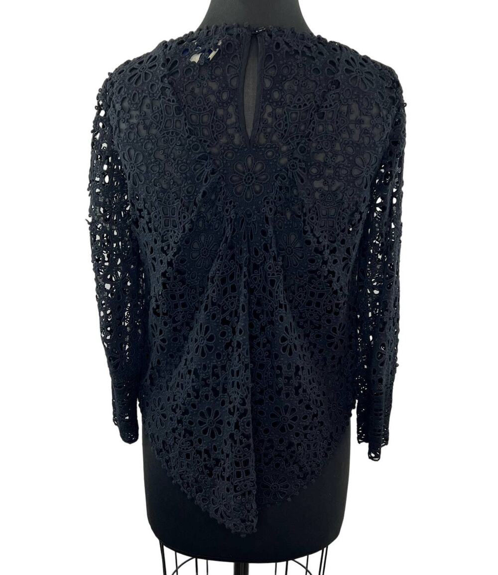 SEA New York Black Cotton Floral Lace Overlay Dot Top Fishtail Back Top Size 2